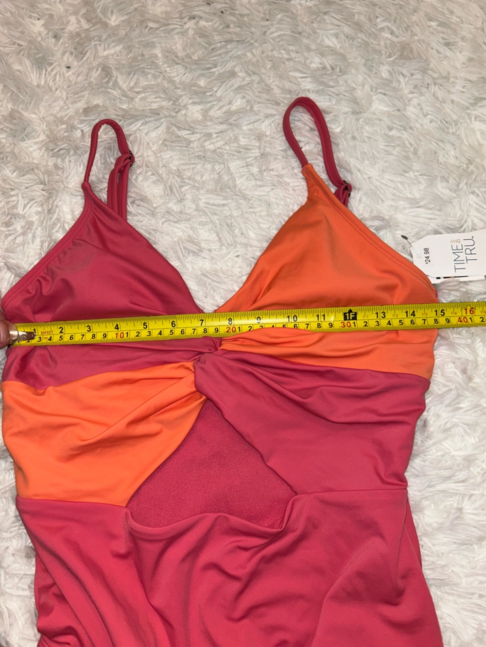 Time & Tru cut out one piece orange pink swimsuit size 12 14 large NWT - Picture 7 of 8